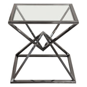 Aria Square Stainless Steel End Table w/ Polished Black Finish Base & Clear, Tempered Glass Top by Diamond Sofa - Furniture City (CA)l