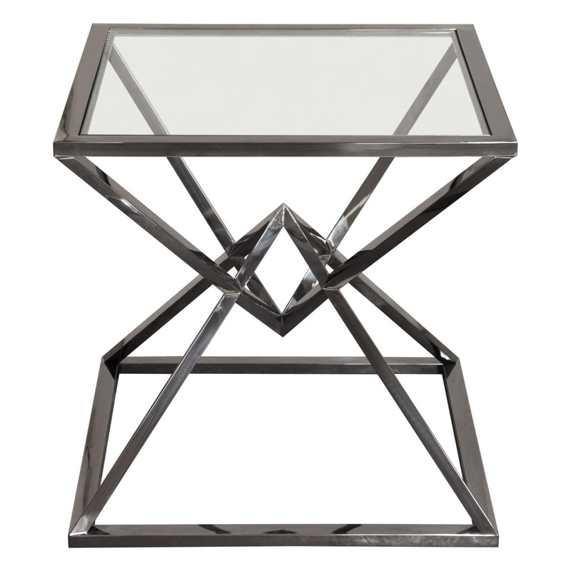 Aria Square Stainless Steel End Table w/ Polished Black Finish Base & Clear, Tempered Glass Top by Diamond Sofa - Furniture City (CA)l