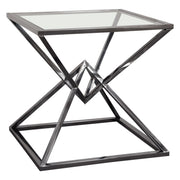 Aria Square Stainless Steel End Table w/ Polished Black Finish Base & Clear, Tempered Glass Top by Diamond Sofa - Furniture City (CA)l