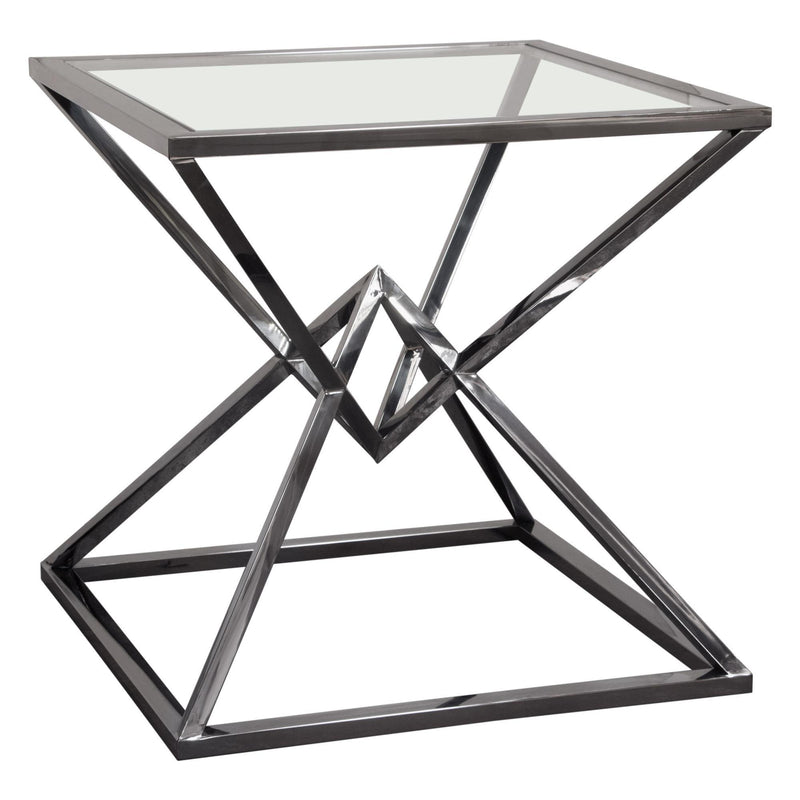 Aria Square Stainless Steel End Table w/ Polished Black Finish Base & Clear, Tempered Glass Top by Diamond Sofa - Furniture City (CA)l
