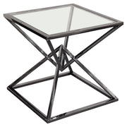 Aria Square Stainless Steel End Table w/ Polished Black Finish Base & Clear, Tempered Glass Top by Diamond Sofa - Furniture City (CA)l