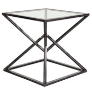 Aria Square Stainless Steel End Table w/ Polished Black Finish Base & Clear, Tempered Glass Top by Diamond Sofa - Furniture City (CA)l