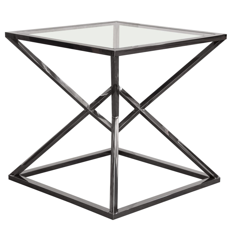Aria Square Stainless Steel End Table w/ Polished Black Finish Base & Clear, Tempered Glass Top by Diamond Sofa - Furniture City (CA)l