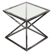 Aria Square Stainless Steel End Table w/ Polished Black Finish Base & Clear, Tempered Glass Top by Diamond Sofa - Furniture City (CA)l
