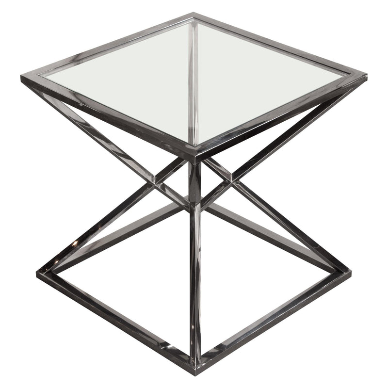 Aria Square Stainless Steel End Table w/ Polished Black Finish Base & Clear, Tempered Glass Top by Diamond Sofa - Furniture City (CA)l