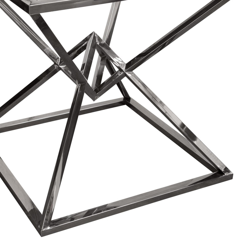 Aria Square Stainless Steel End Table w/ Polished Black Finish Base & Clear, Tempered Glass Top by Diamond Sofa - Furniture City (CA)l