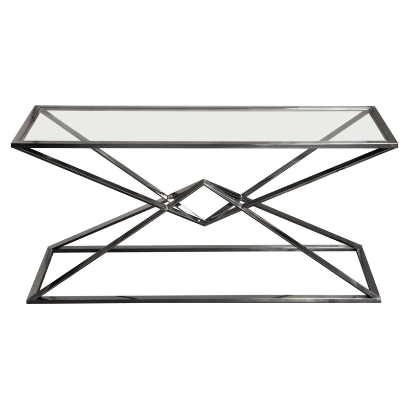Aria Rectangle Stainless Steel Console Table w/ Polished Black Finish Base & Clear, Tempered Glass Top by Diamond Sofa - Furniture City (CA)l
