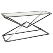 Aria Rectangle Stainless Steel Console Table w/ Polished Black Finish Base & Clear, Tempered Glass Top by Diamond Sofa - Furniture City (CA)l
