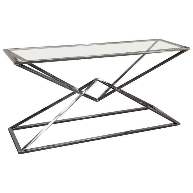 Aria Rectangle Stainless Steel Console Table w/ Polished Black Finish Base & Clear, Tempered Glass Top by Diamond Sofa - Furniture City (CA)l