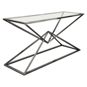 Aria Rectangle Stainless Steel Console Table w/ Polished Black Finish Base & Clear, Tempered Glass Top by Diamond Sofa - Furniture City (CA)l