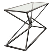 Aria Rectangle Stainless Steel Console Table w/ Polished Black Finish Base & Clear, Tempered Glass Top by Diamond Sofa - Furniture City (CA)l