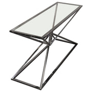 Aria Rectangle Stainless Steel Console Table w/ Polished Black Finish Base & Clear, Tempered Glass Top by Diamond Sofa - Furniture City (CA)l