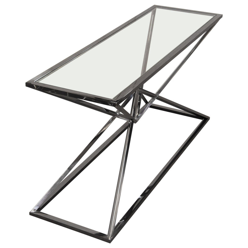 Aria Rectangle Stainless Steel Console Table w/ Polished Black Finish Base & Clear, Tempered Glass Top by Diamond Sofa - Furniture City (CA)l