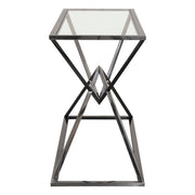 Aria Rectangle Stainless Steel Console Table w/ Polished Black Finish Base & Clear, Tempered Glass Top by Diamond Sofa - Furniture City (CA)l