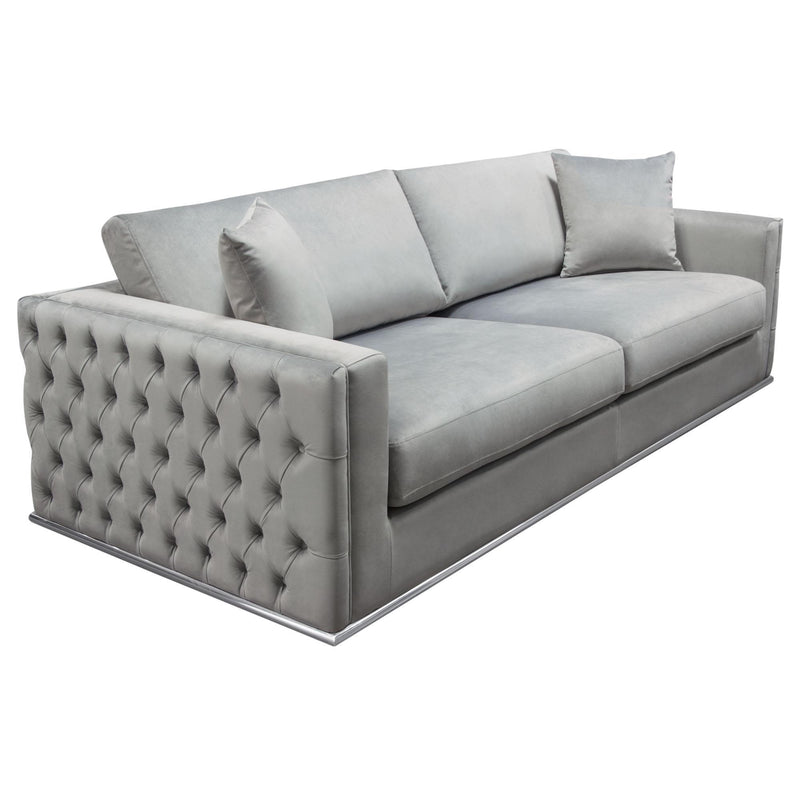Envy Sofa in Platinum Grey Velvet with Tufted Outside Detail and Silver Metal Trim by Diamond Sofa - Furniture City (CA)l