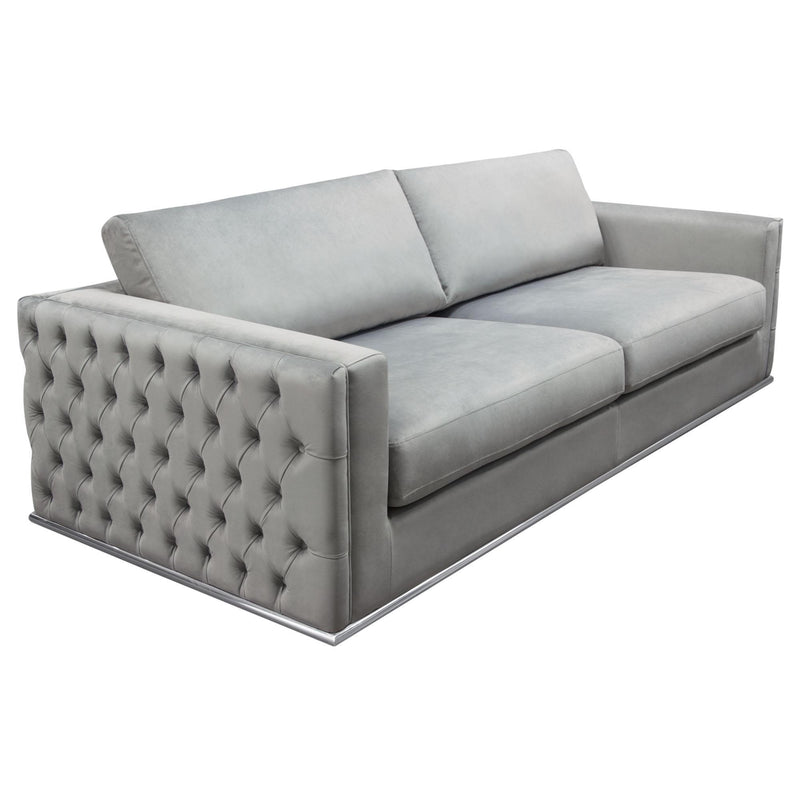 Envy Sofa in Platinum Grey Velvet with Tufted Outside Detail and Silver Metal Trim by Diamond Sofa - Furniture City (CA)l