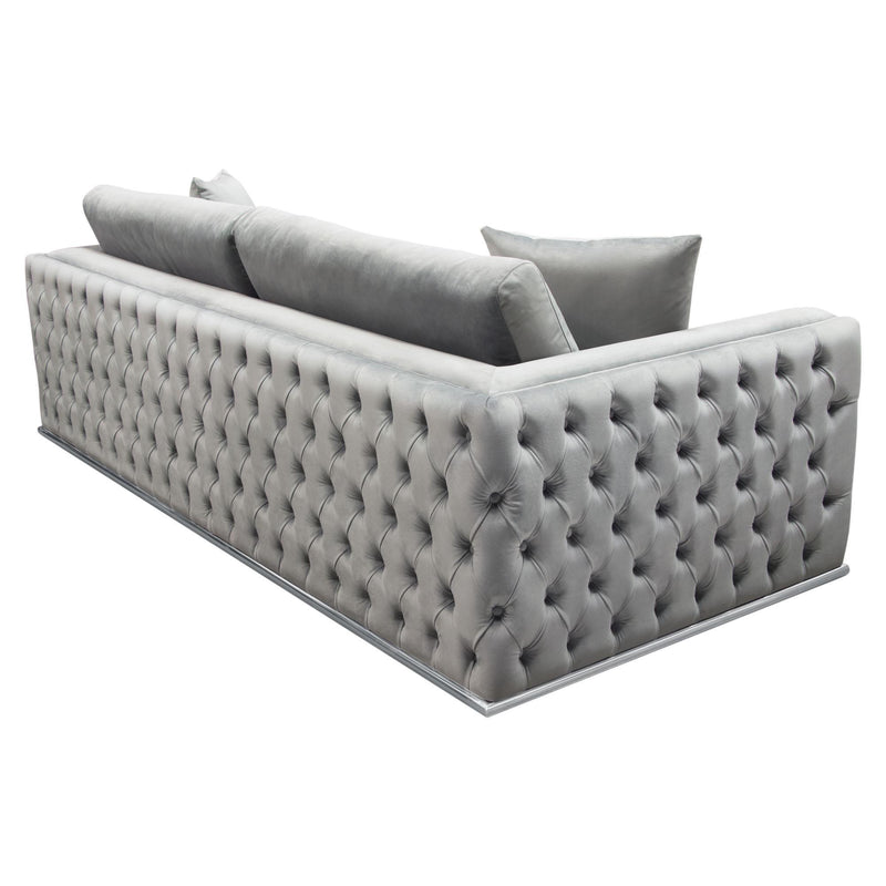 Envy Sofa in Platinum Grey Velvet with Tufted Outside Detail and Silver Metal Trim by Diamond Sofa - Furniture City (CA)l
