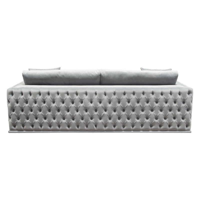 Envy Sofa in Platinum Grey Velvet with Tufted Outside Detail and Silver Metal Trim by Diamond Sofa - Furniture City (CA)l