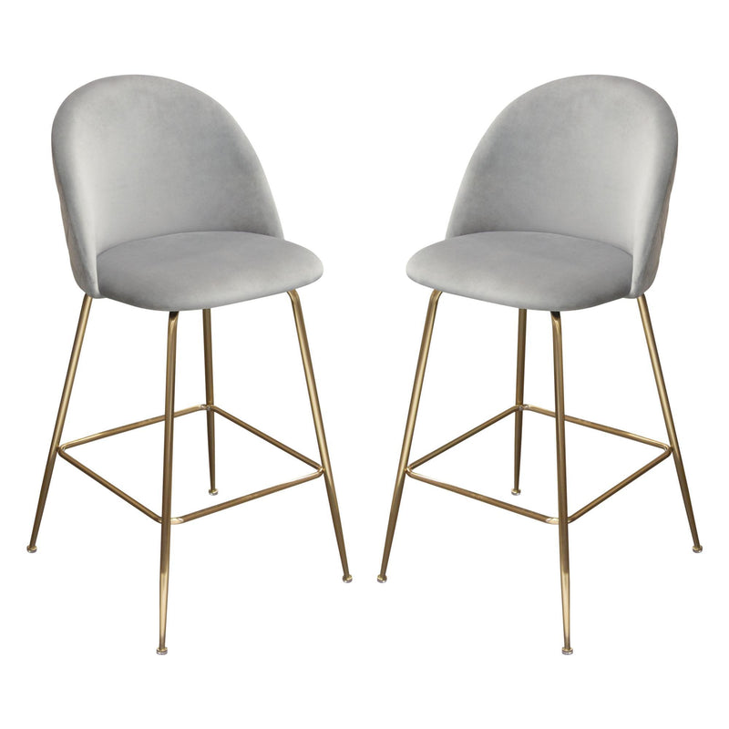 Lilly Set of (2) Bar Height Chairs in Grey Velvet w/ Brushed Gold Metal Legs by Diamond Sofa - Furniture City (CA)l