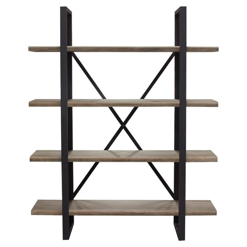 Montana 73" 4-Tiered Shelf Unit in Rustic Oak Finish with Iron Frame by Diamond Sofa - Furniture City (CA)l