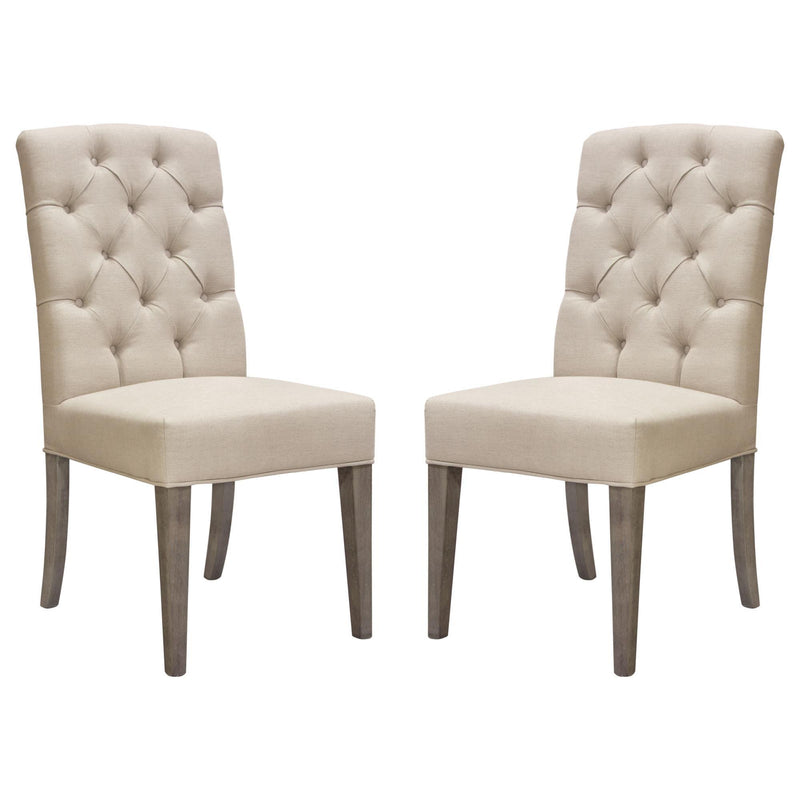 Set of Two Napa Tufted Dining Side Chairs in Sand Linen Fabric with Wood Legs in Grey Oak Finish by Diamond Sofa - Furniture City (CA)l