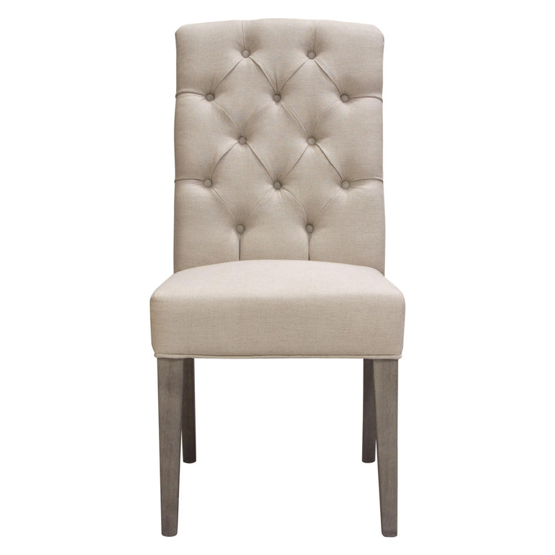 Set of Two Napa Tufted Dining Side Chairs in Sand Linen Fabric with Wood Legs in Grey Oak Finish by Diamond Sofa - Furniture City (CA)l