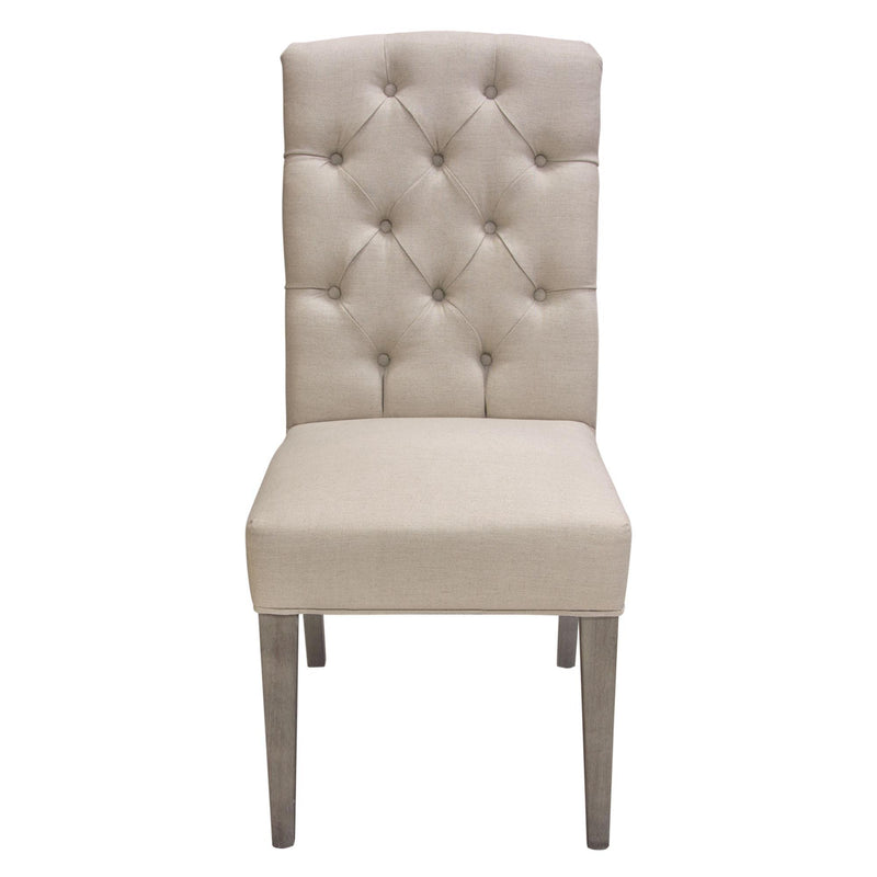 Set of Two Napa Tufted Dining Side Chairs in Sand Linen Fabric with Wood Legs in Grey Oak Finish by Diamond Sofa - Furniture City (CA)l
