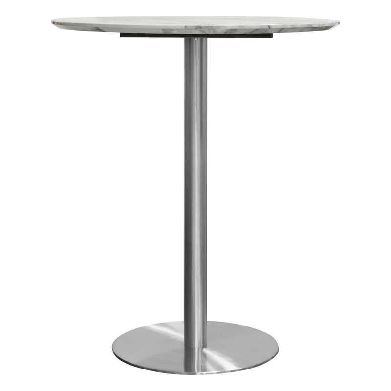 Stella 36" Round Bar Height Table w/ Faux Marble Top and Brushed Silver Metal Base by Diamond Sofa - Furniture City (CA)l