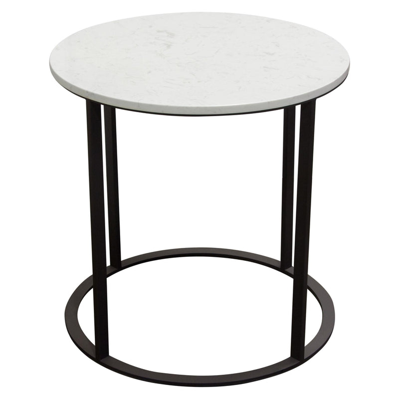Surface Round End Table w/ Engineered Marble Top & Black Powder Coated Metal Base by Diamond Sofa - Furniture City (CA)l