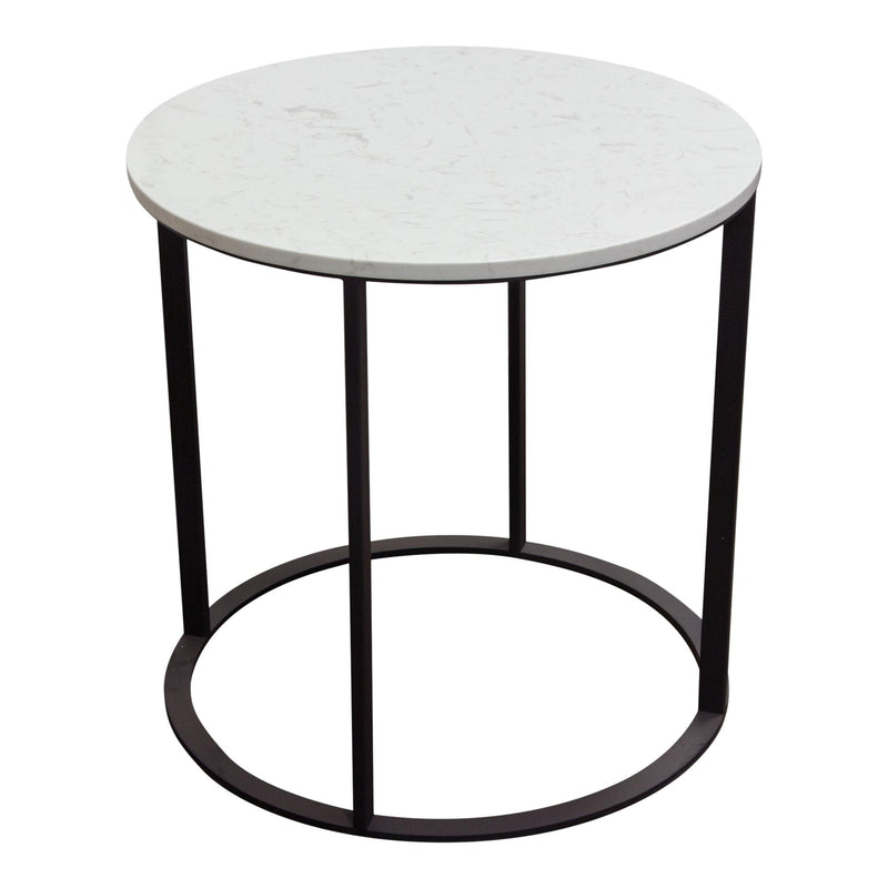 Surface Round End Table w/ Engineered Marble Top & Black Powder Coated Metal Base by Diamond Sofa - Furniture City (CA)l