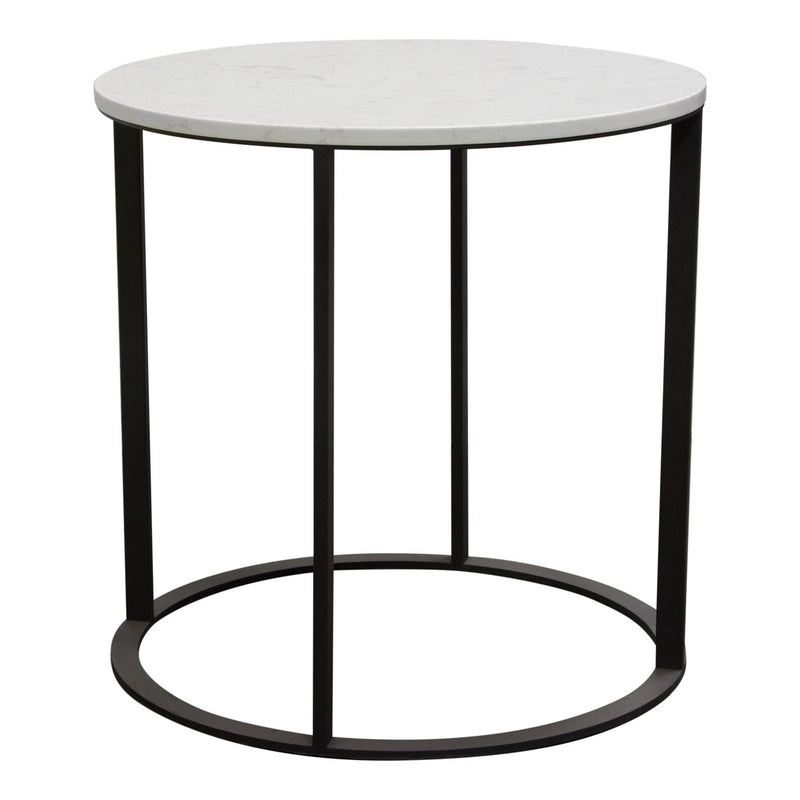 Surface Round End Table w/ Engineered Marble Top & Black Powder Coated Metal Base by Diamond Sofa - Furniture City (CA)l