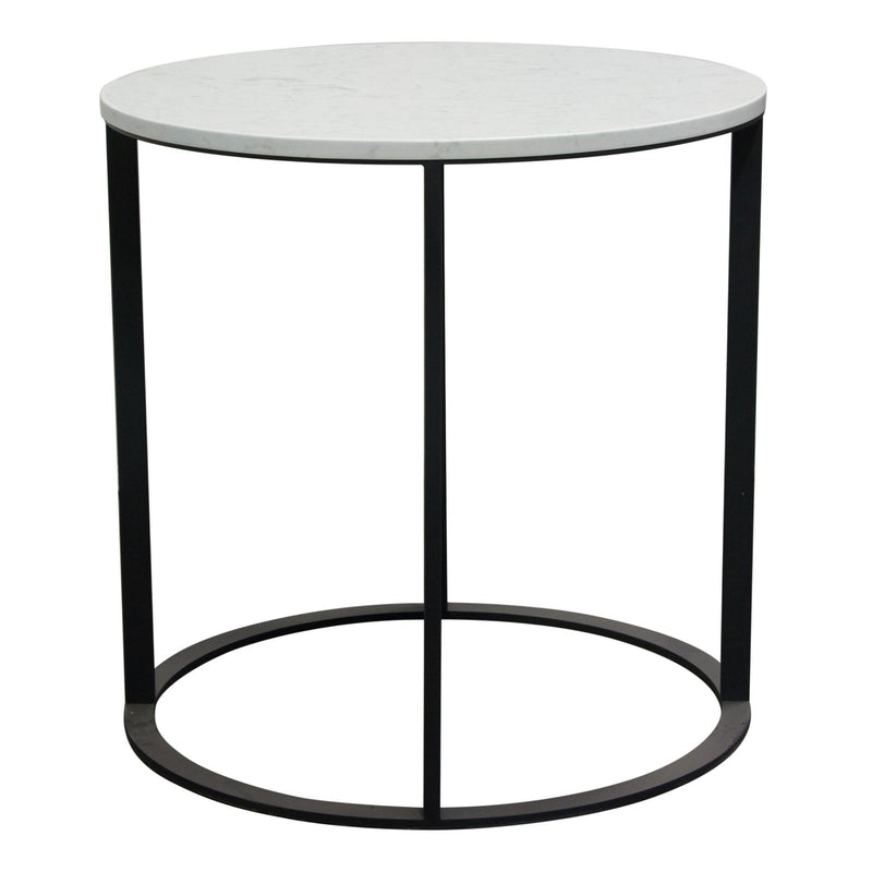 Surface Round End Table w/ Engineered Marble Top & Black Powder Coated Metal Base by Diamond Sofa - Furniture City (CA)l