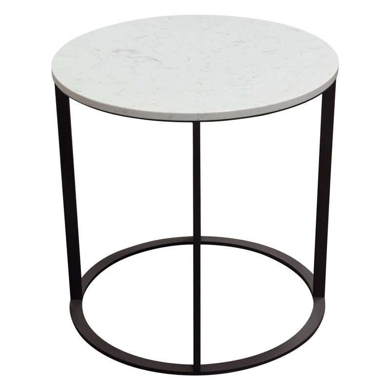 Surface Round End Table w/ Engineered Marble Top & Black Powder Coated Metal Base by Diamond Sofa - Furniture City (CA)l