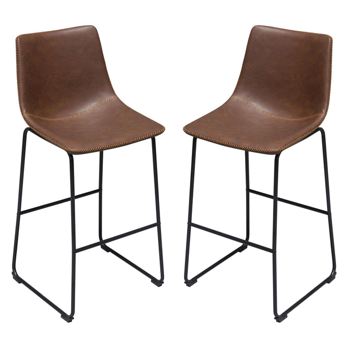 Theo Set of (2) Bar Height Chairs in Chocolate Leatherette w/ Black Metal Base by Diamond Sofa