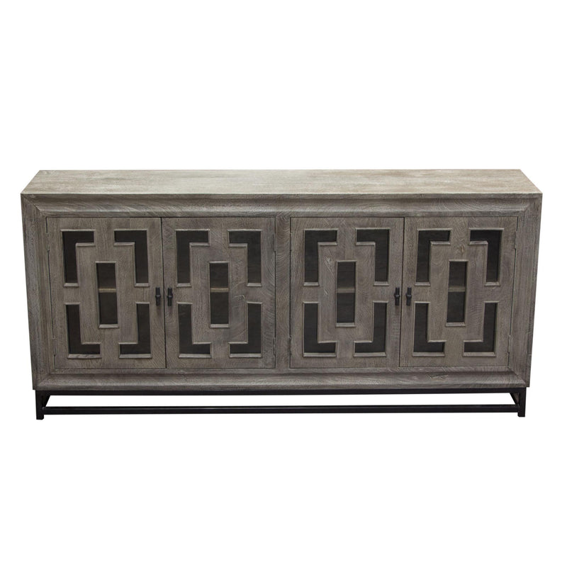 Bastille 76" 4-Door Solid Mango Wood Sideboard in Walnut Grey Finish w/ Black Iron Legs by Diamond Sofa - Furniture City (CA)l