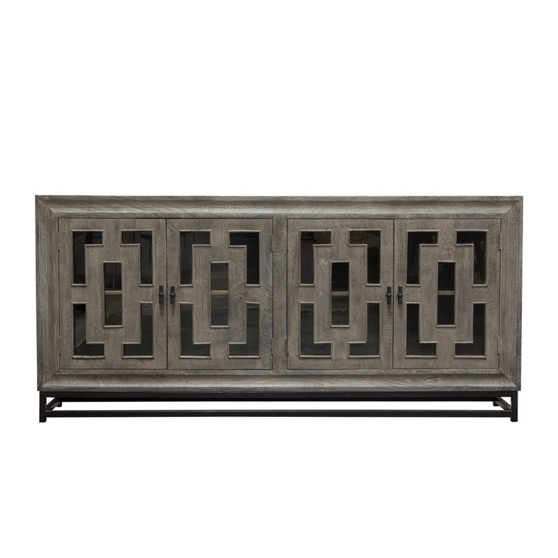 Bastille 76" 4-Door Solid Mango Wood Sideboard in Walnut Grey Finish w/ Black Iron Legs by Diamond Sofa - Furniture City (CA)l