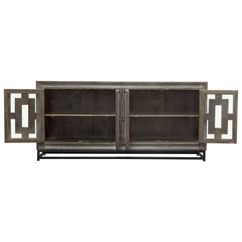 Bastille 76" 4-Door Solid Mango Wood Sideboard in Walnut Grey Finish w/ Black Iron Legs by Diamond Sofa - Furniture City (CA)l