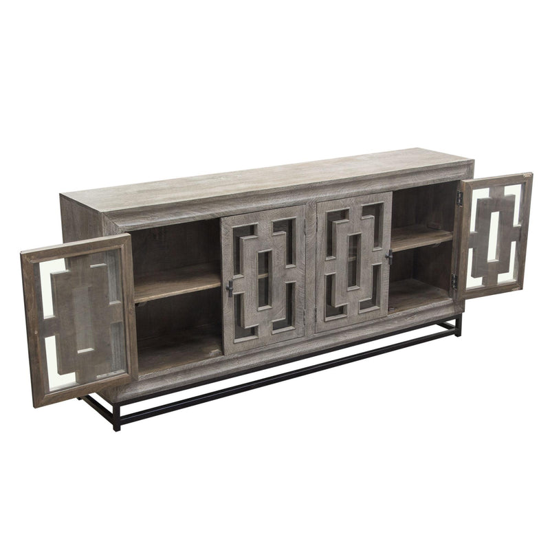Bastille 76" 4-Door Solid Mango Wood Sideboard in Walnut Grey Finish w/ Black Iron Legs by Diamond Sofa - Furniture City (CA)l
