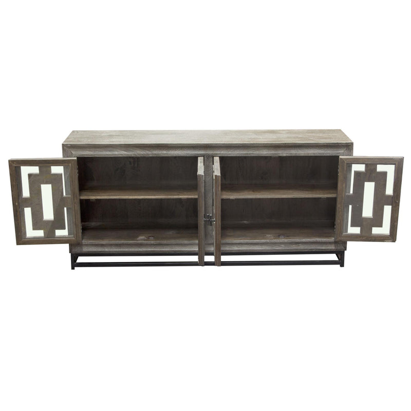 Bastille 76" 4-Door Solid Mango Wood Sideboard in Walnut Grey Finish w/ Black Iron Legs by Diamond Sofa - Furniture City (CA)l