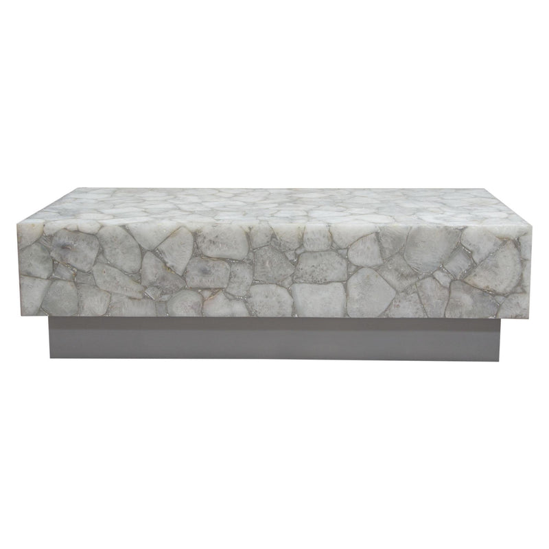 Gemini Genuine White Quartz Cocktail Table w/ Antique Silver Finished Base by Diamond Sofa - Furniture City (CA)l