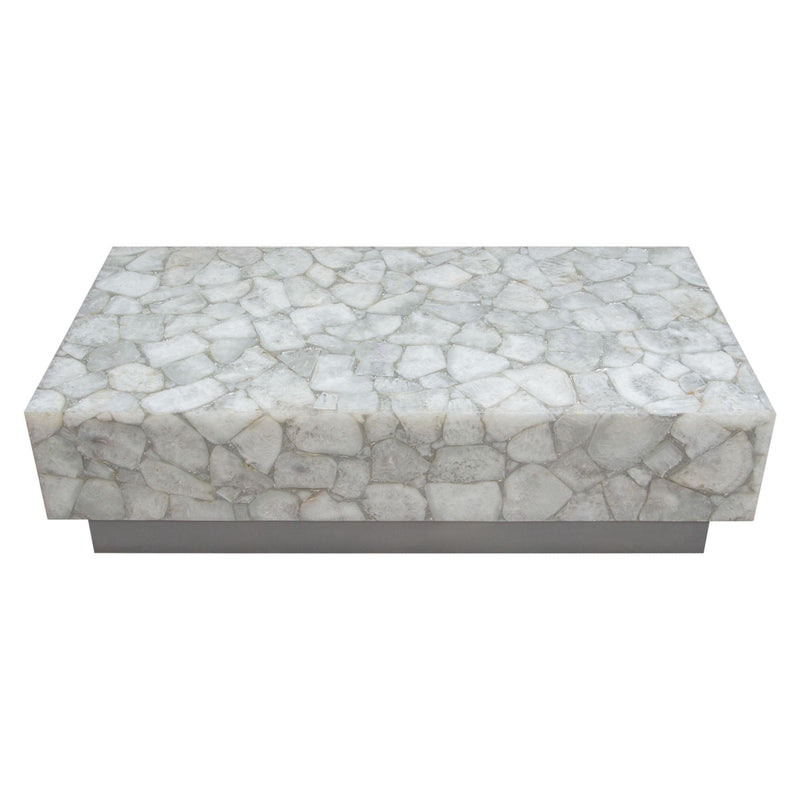 Gemini Genuine White Quartz Cocktail Table w/ Antique Silver Finished Base by Diamond Sofa - Furniture City (CA)l