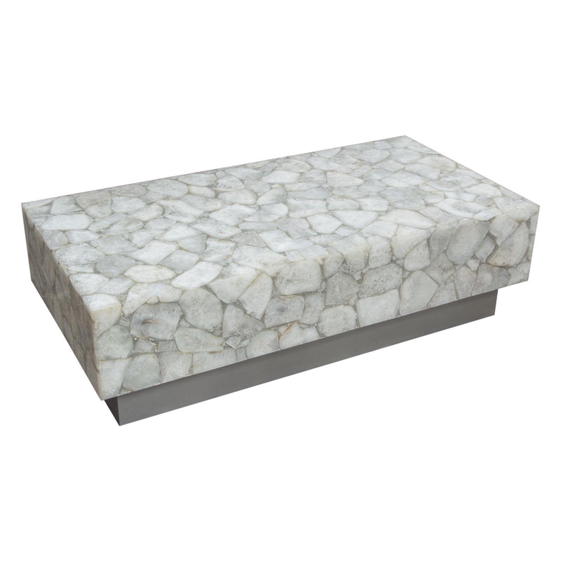 Gemini Genuine White Quartz Cocktail Table w/ Antique Silver Finished Base by Diamond Sofa - Furniture City (CA)l