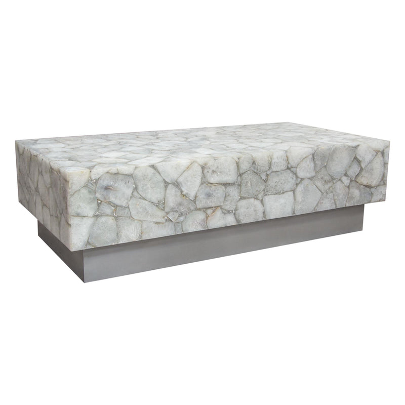Gemini Genuine White Quartz Cocktail Table w/ Antique Silver Finished Base by Diamond Sofa - Furniture City (CA)l