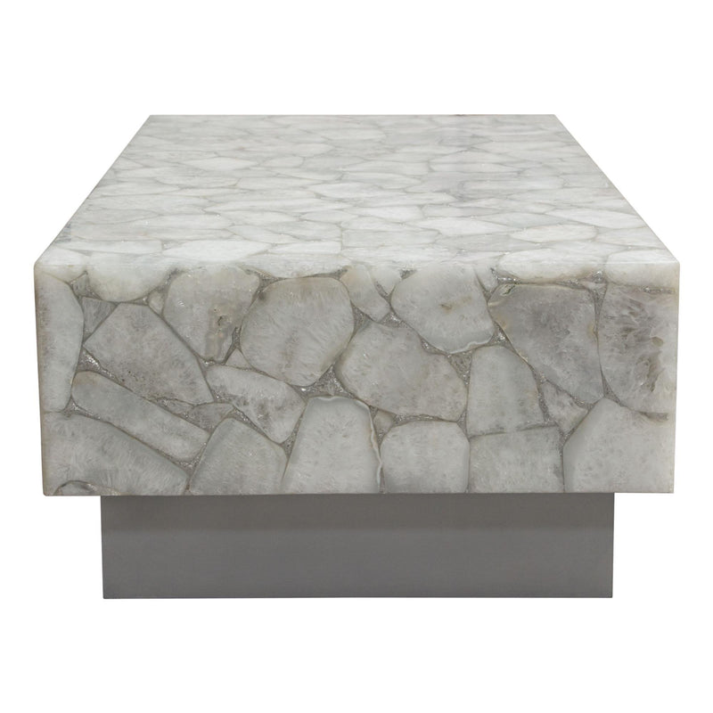 Gemini Genuine White Quartz Cocktail Table w/ Antique Silver Finished Base by Diamond Sofa - Furniture City (CA)l