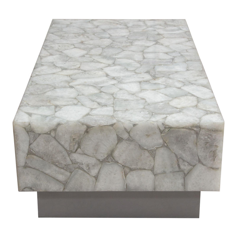 Gemini Genuine White Quartz Cocktail Table w/ Antique Silver Finished Base by Diamond Sofa - Furniture City (CA)l