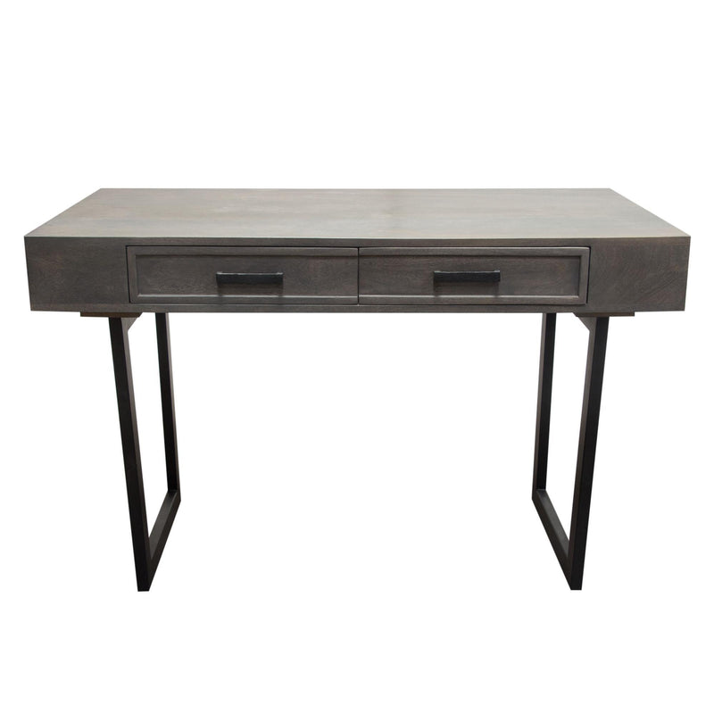 Hammond 2-Drawer Writing Desk in Solid Mango Wood Grey Finish & Black Iron Legs by Diamond Sofa - Furniture City (CA)l