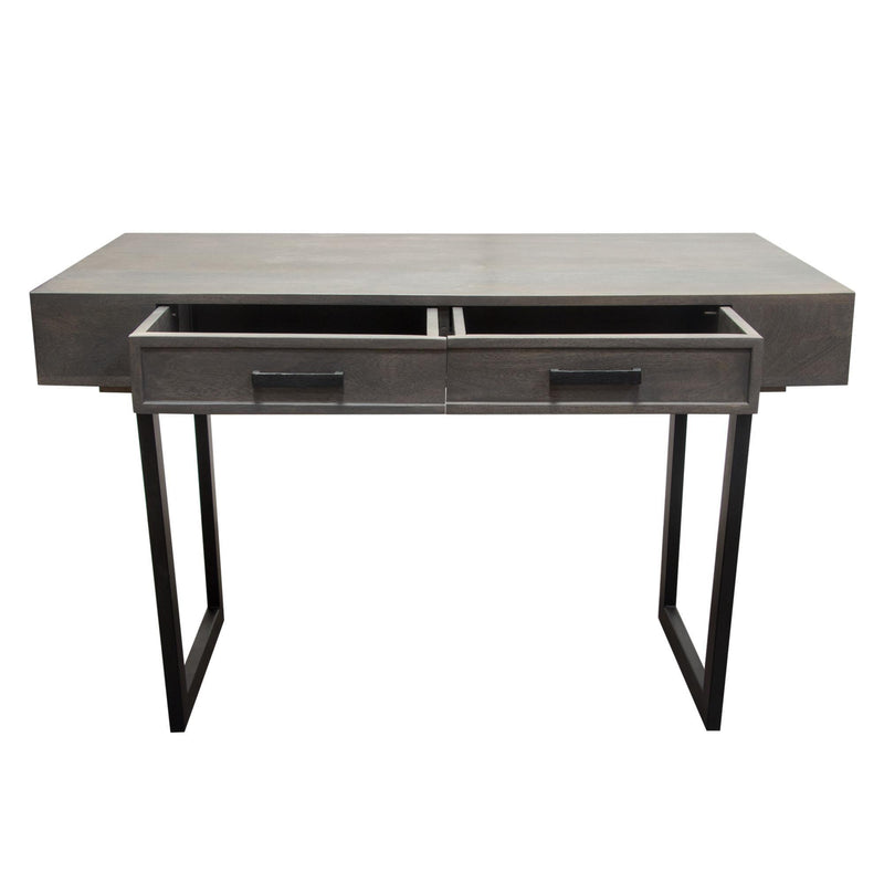 Hammond 2-Drawer Writing Desk in Solid Mango Wood Grey Finish & Black Iron Legs by Diamond Sofa - Furniture City (CA)l