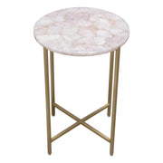 Mika Round Accent Table w/ Rose Quartz Top w/ Brass Base by Diamond Sofa - Furniture City (CA)l