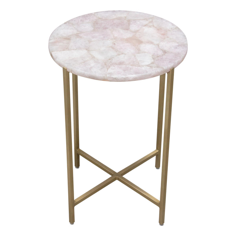 Mika Round Accent Table w/ Rose Quartz Top w/ Brass Base by Diamond Sofa - Furniture City (CA)l