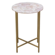 Mika Round Accent Table w/ Rose Quartz Top w/ Brass Base by Diamond Sofa - Furniture City (CA)l